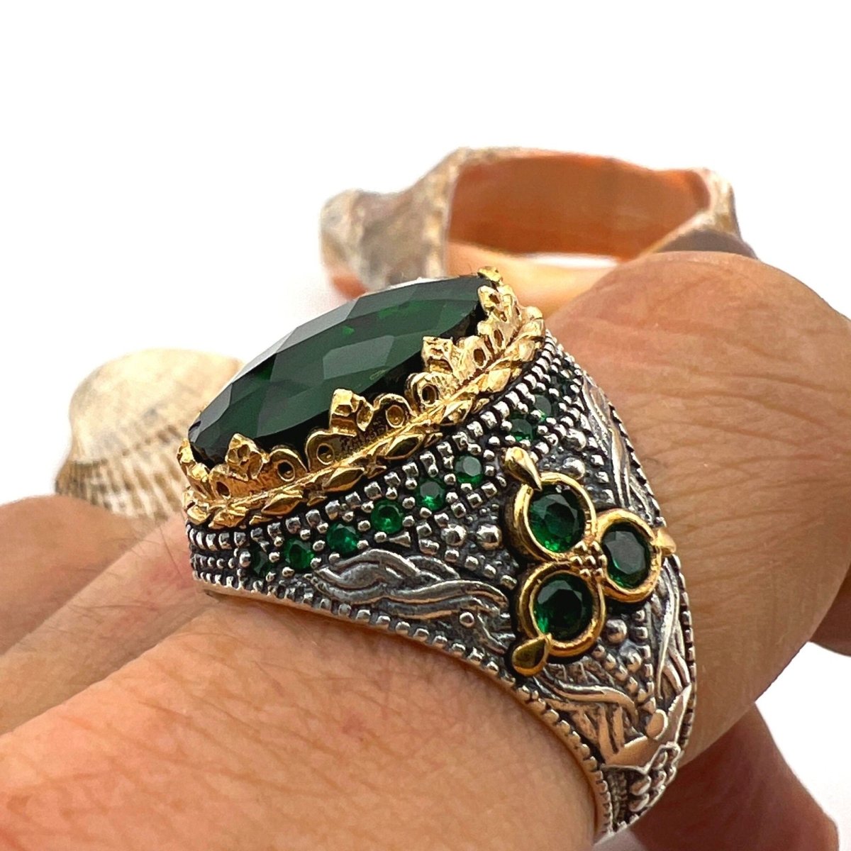 Men's Green Emerald Stone Silver Ring