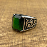 Men's Green Emerald Stone Silver Ring