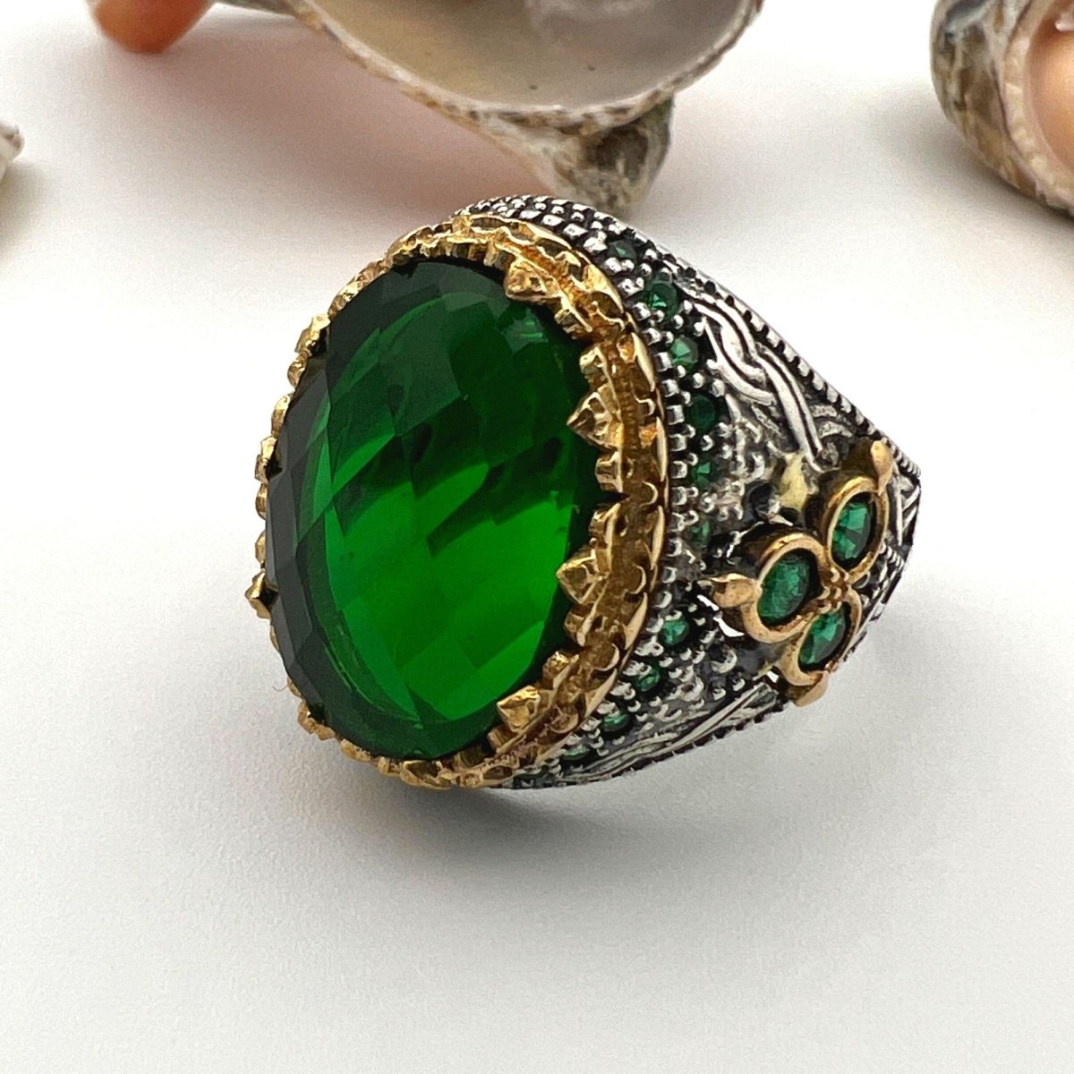 Men's Green Emerald Stone Silver Ring