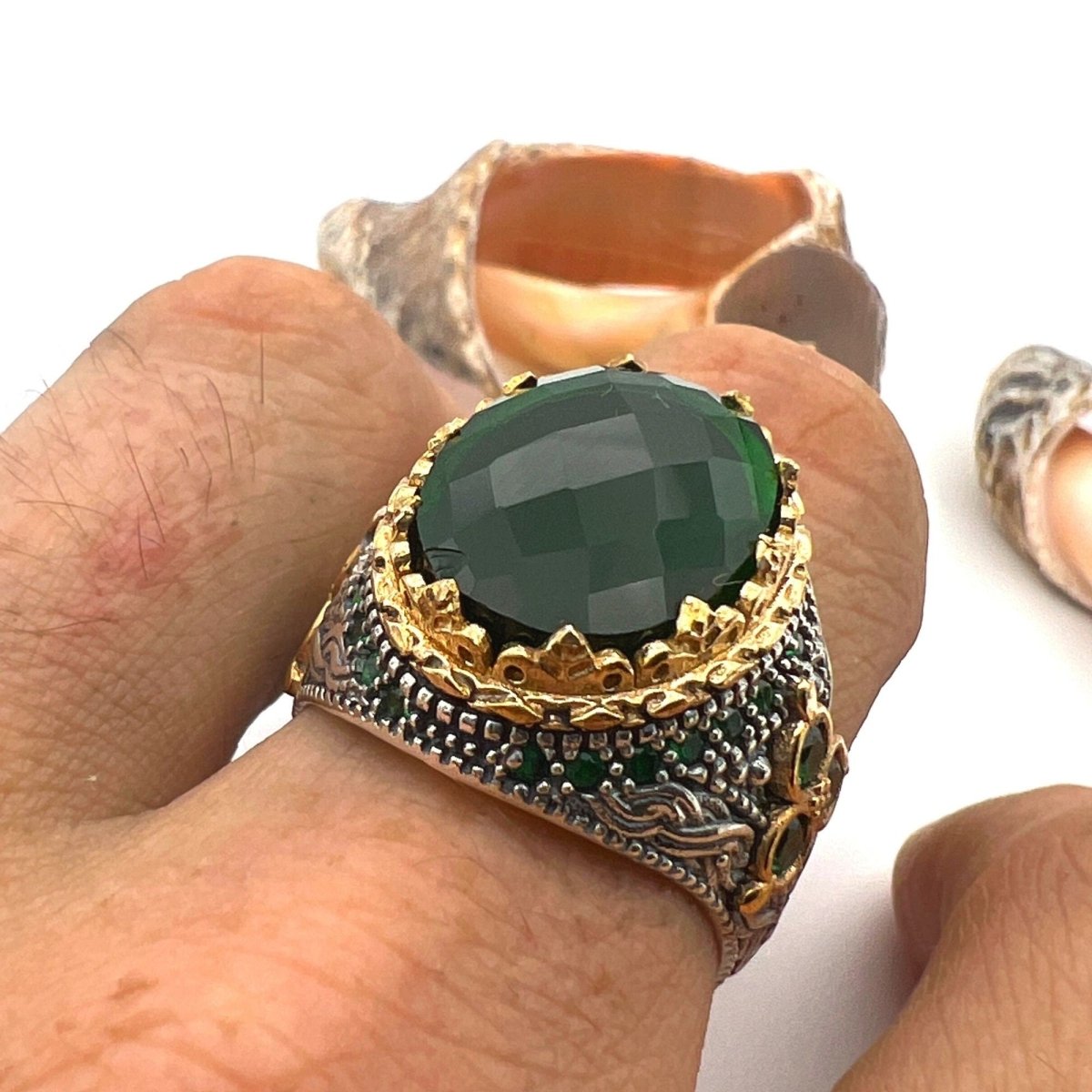 Men's Green Emerald Stone Silver Ring