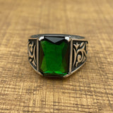 Men's Green Emerald Stone Silver Ring