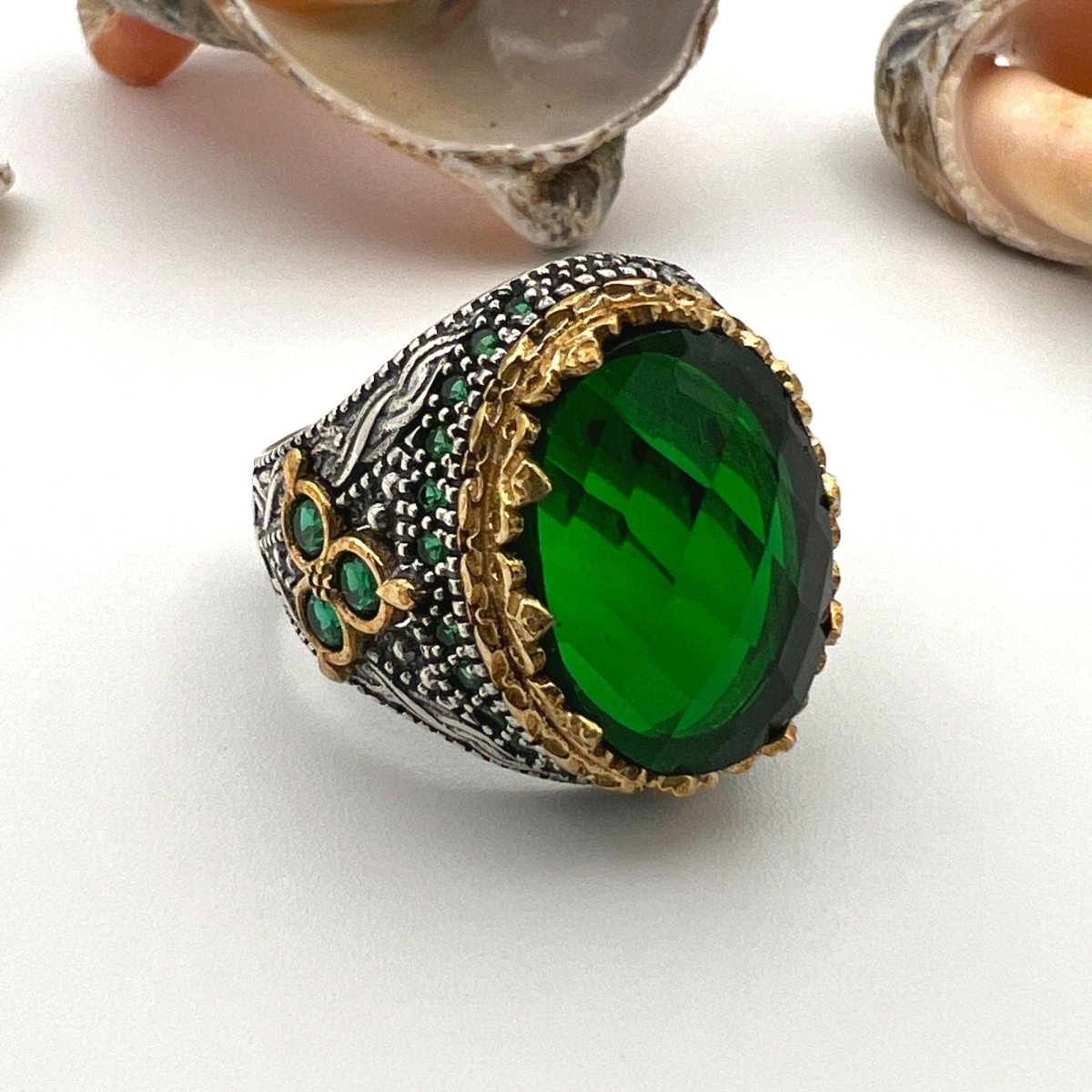 Men's Green Emerald Stone Silver Ring