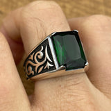 Men's Green Emerald Stone Silver Ring