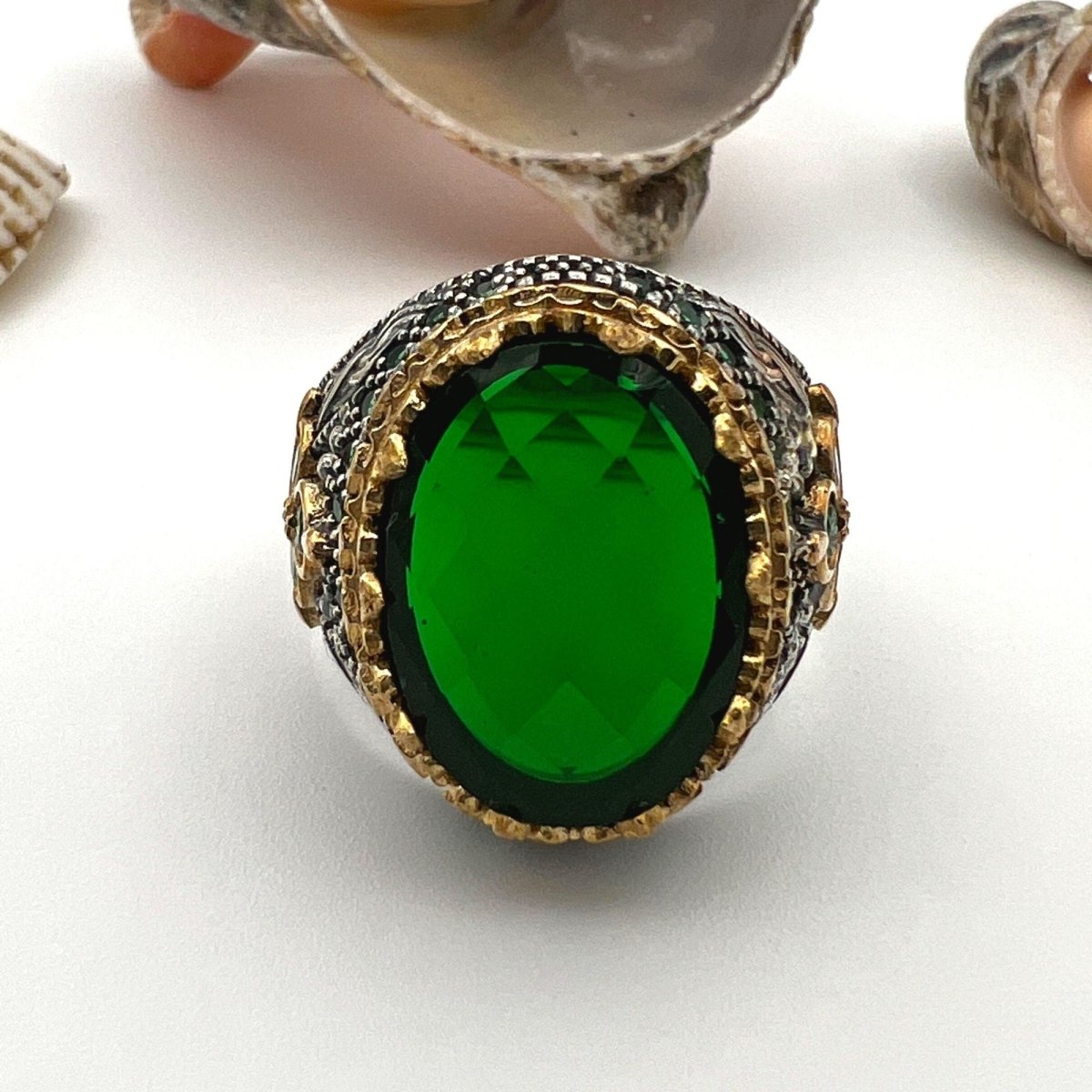 Men's Green Emerald Stone Silver Ring