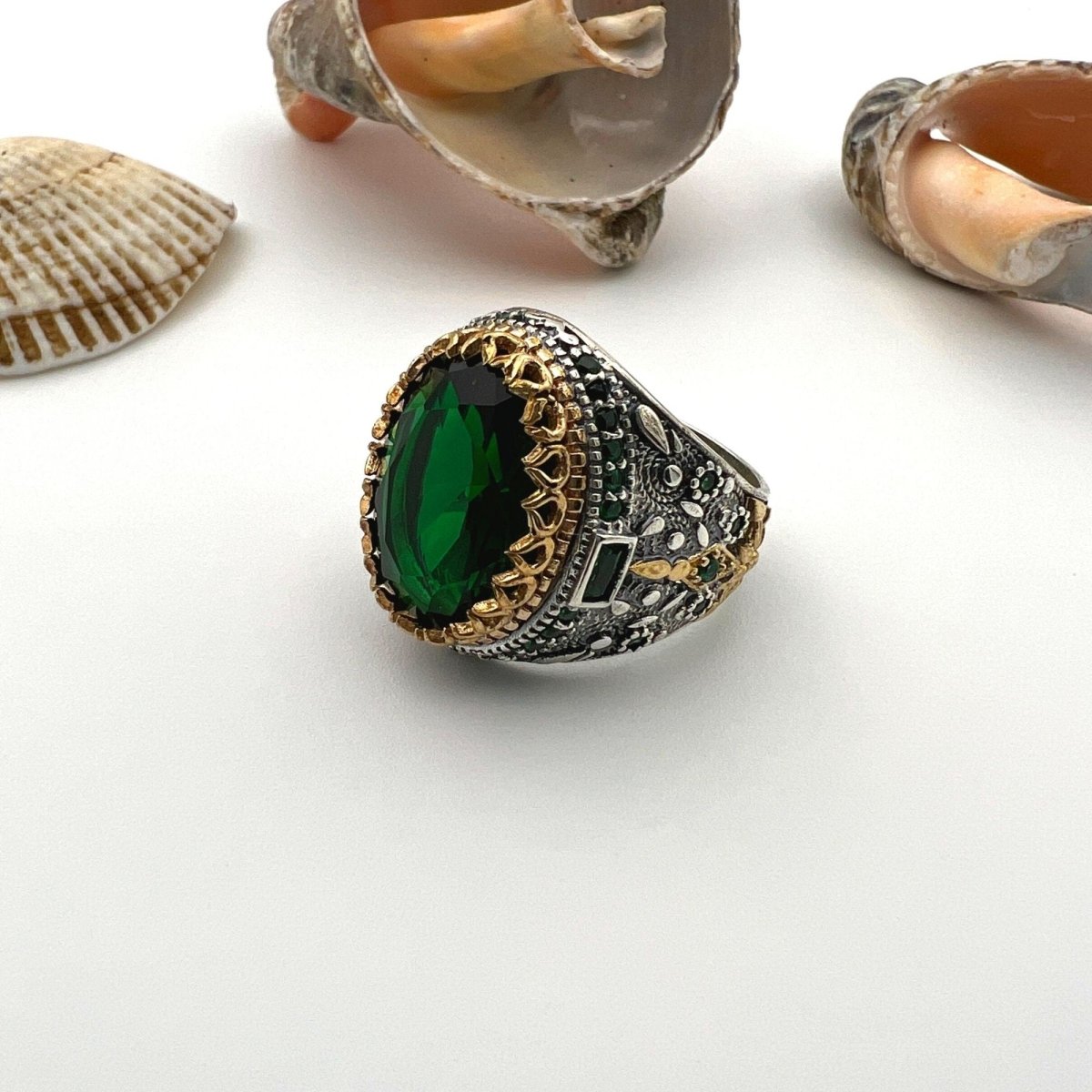 Men's Green Emerald Stone Silver Ring