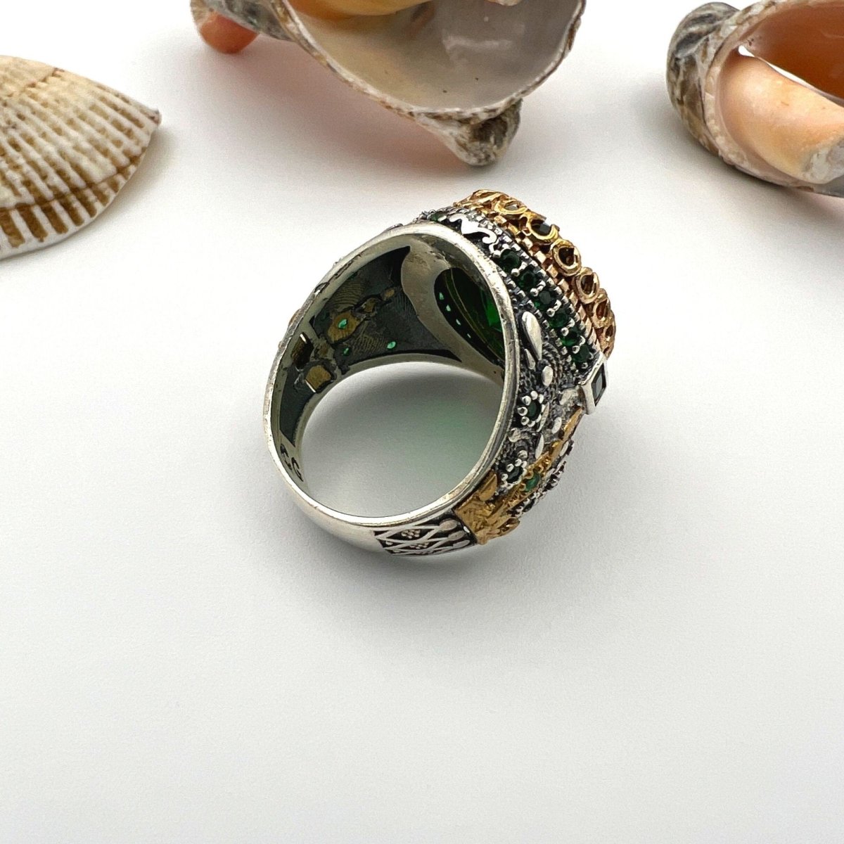 Men's Green Emerald Stone Silver Ring