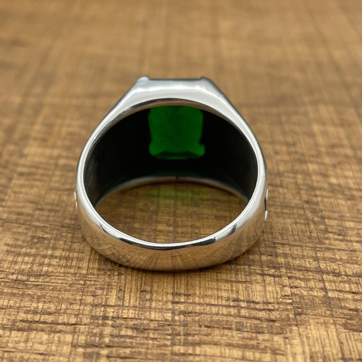 Men's Green Emerald Stone Silver Ring