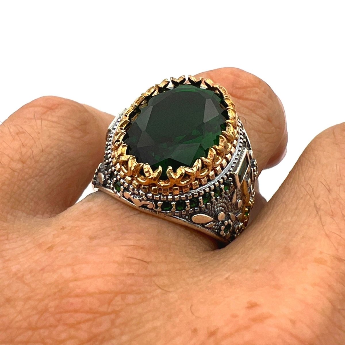 Men's Green Emerald Stone Silver Ring