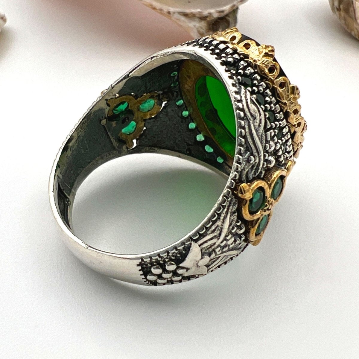 Men's Green Emerald Stone Silver Ring