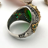 Men's Green Emerald Stone Silver Ring - TryAladdin