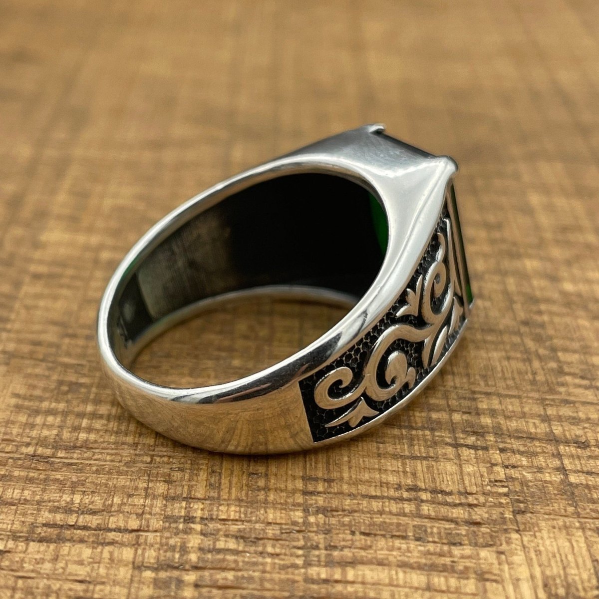 Men's Green Emerald Stone Silver Ring