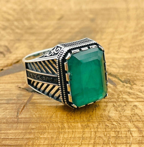 Men's Green Paraiba Silver Ring