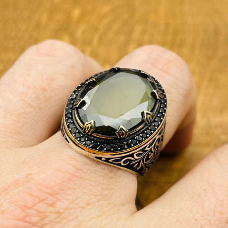 Men's Green Peridot Oval Ring