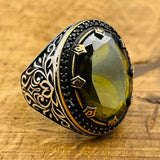 Men's Green Peridot Oval Ring - TryAladdin