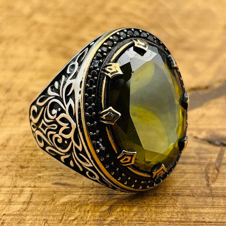 Men's Green Peridot Oval Ring