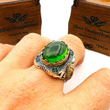 Men's Green Topaz Agate Stone Silver Ring