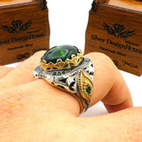 Men's Green Topaz Agate Stone Silver Ring