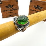 Men's Green Topaz Agate Stone Silver Ring