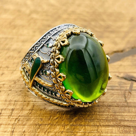 Men's Green Topaz Oval Ring