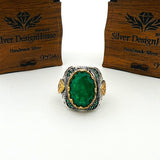 Men's Green Tourmaline Stone Silver Ring