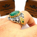 Men's Green Tourmaline Stone Silver Ring