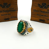 Men's Green Tourmaline Stone Silver Ring