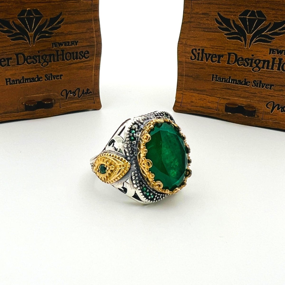 Men's Green Tourmaline Stone Silver Ring