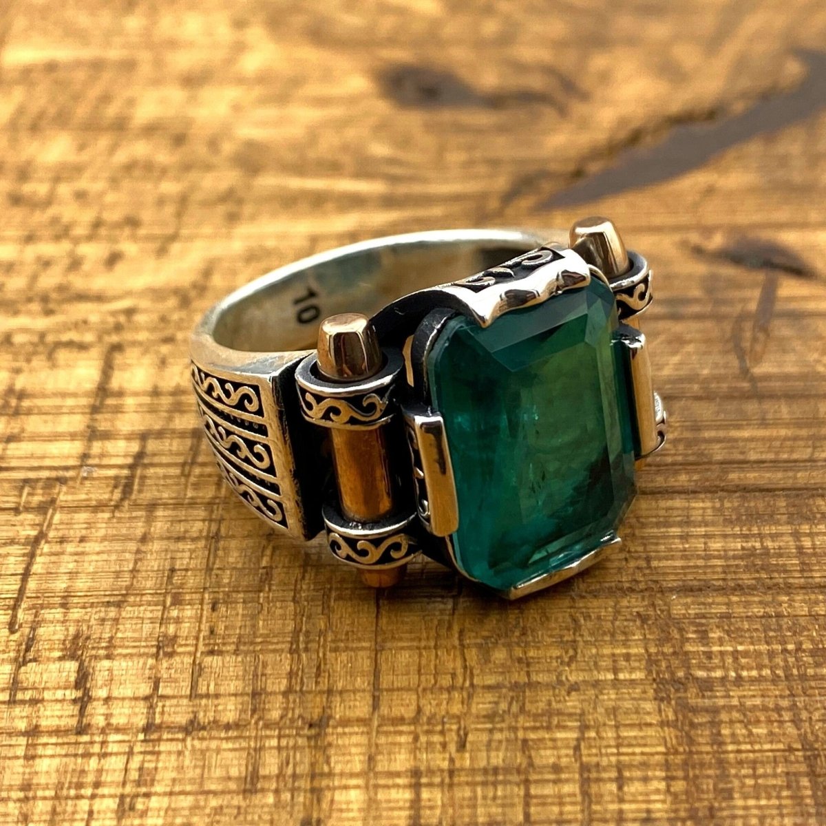 Men's Green Tourmaline Stone Silver Ring