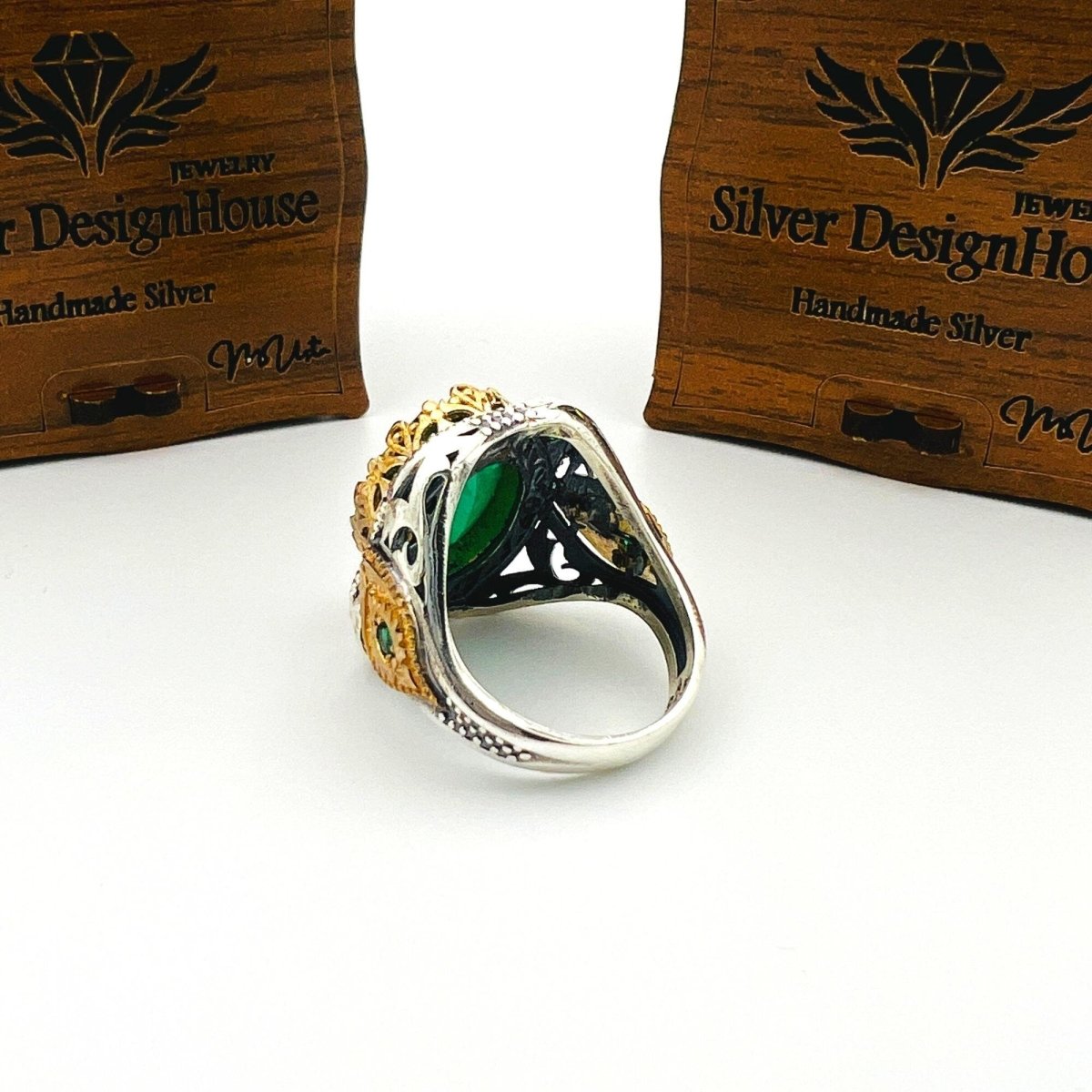 Men's Green Tourmaline Stone Silver Ring