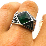 Men's Green Zircon Gemstone Handmade Silver Ring