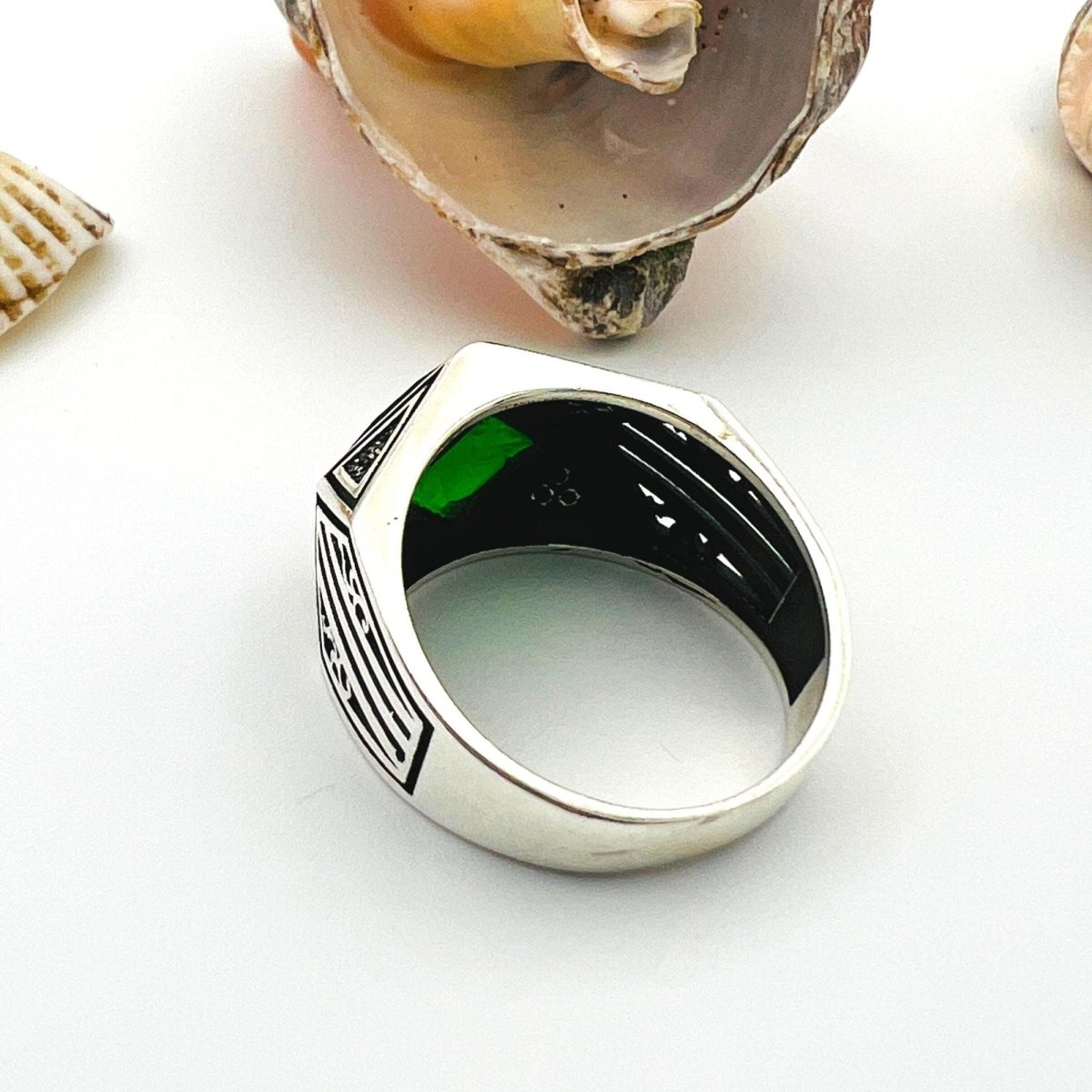 Men's Green Zircon Gemstone Handmade Silver Ring