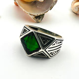 Men's Green Zircon Gemstone Handmade Silver Ring - TryAladdin