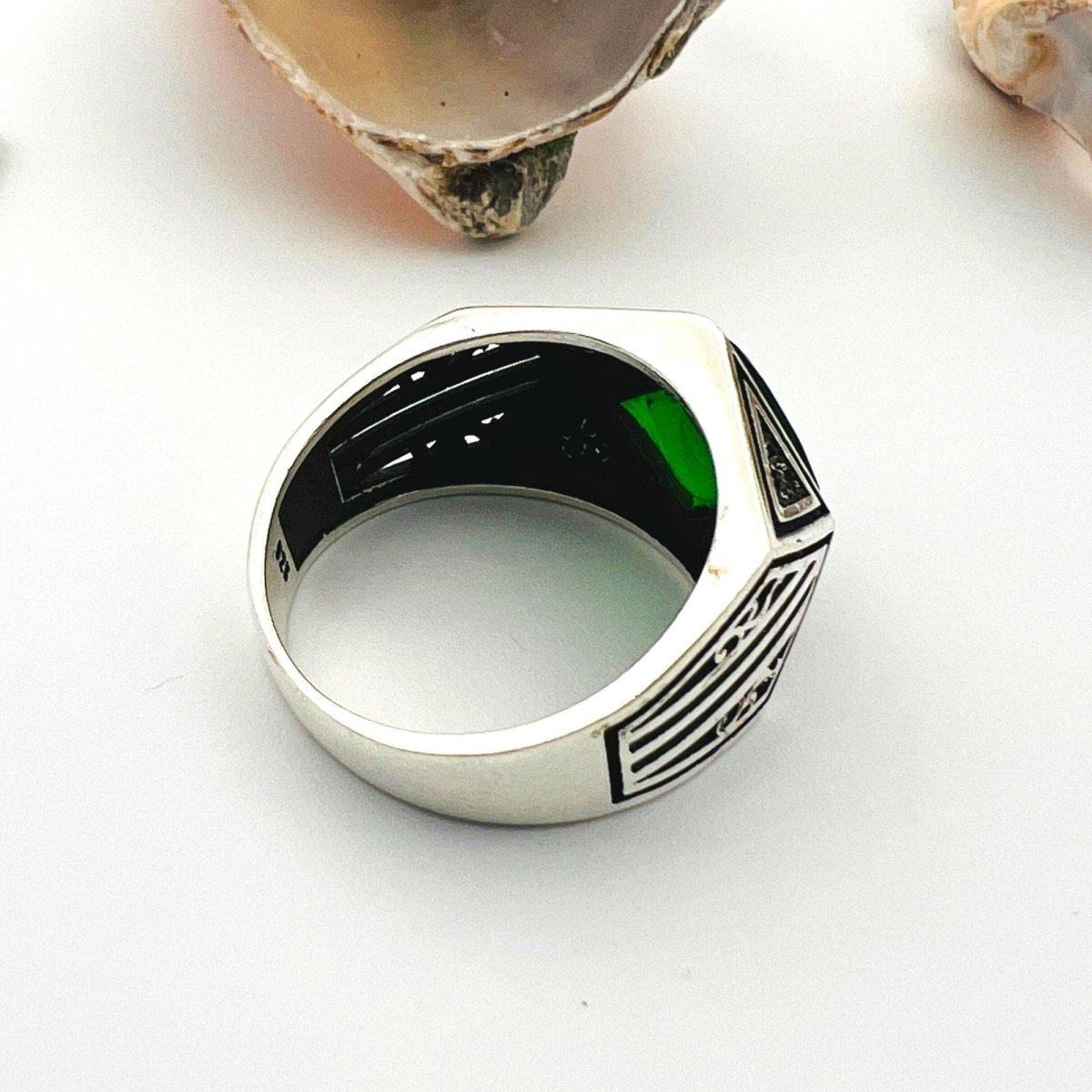 Men's Green Zircon Gemstone Handmade Silver Ring