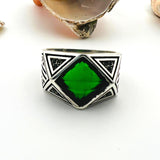 Men's Green Zircon Gemstone Handmade Silver Ring