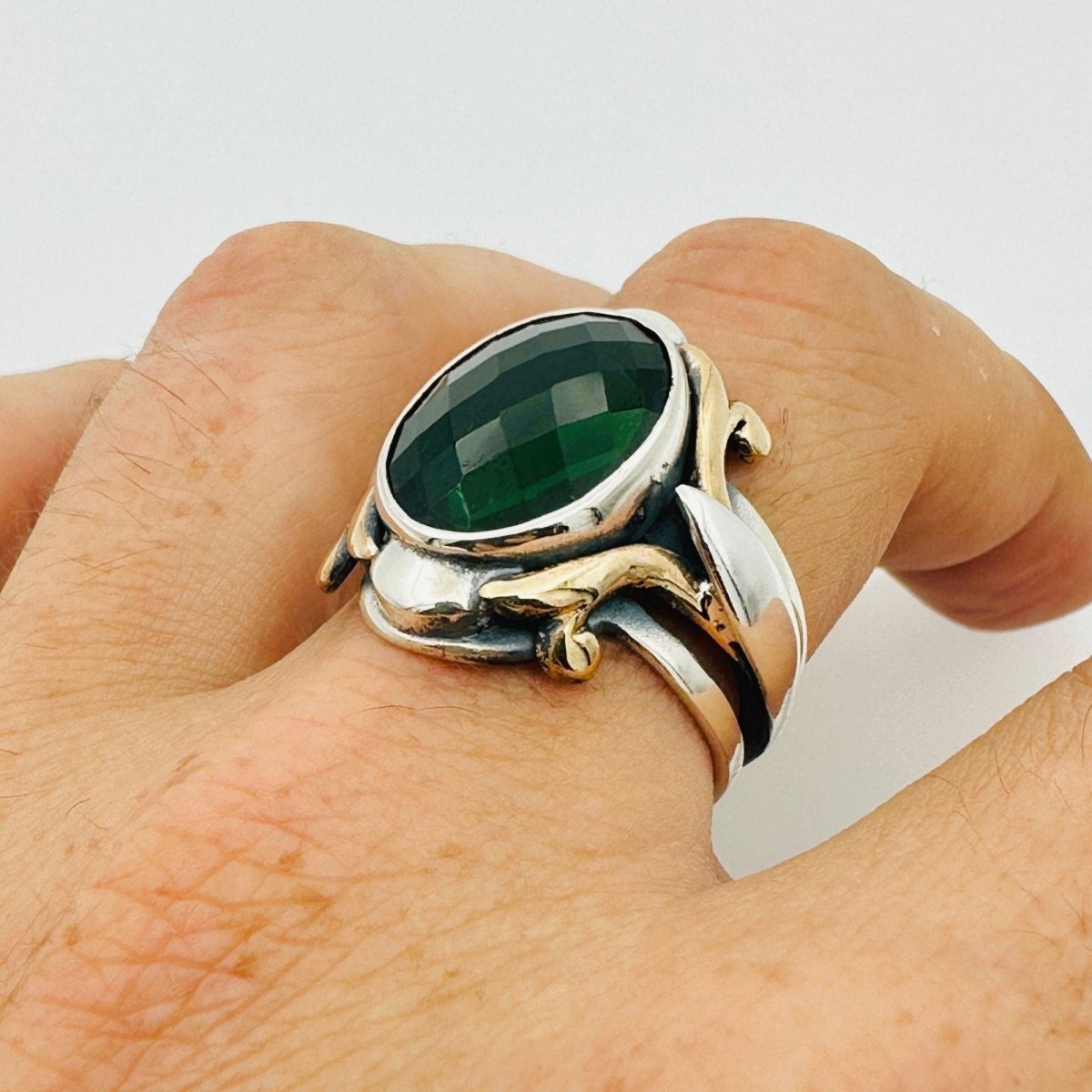 Men's Green Zircon Silver Ring