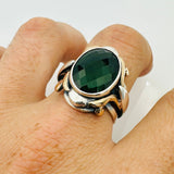 Men's Green Zircon Silver Ring