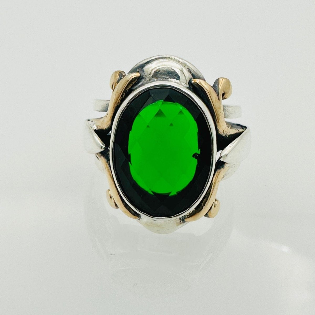 Men's Green Zircon Silver Ring