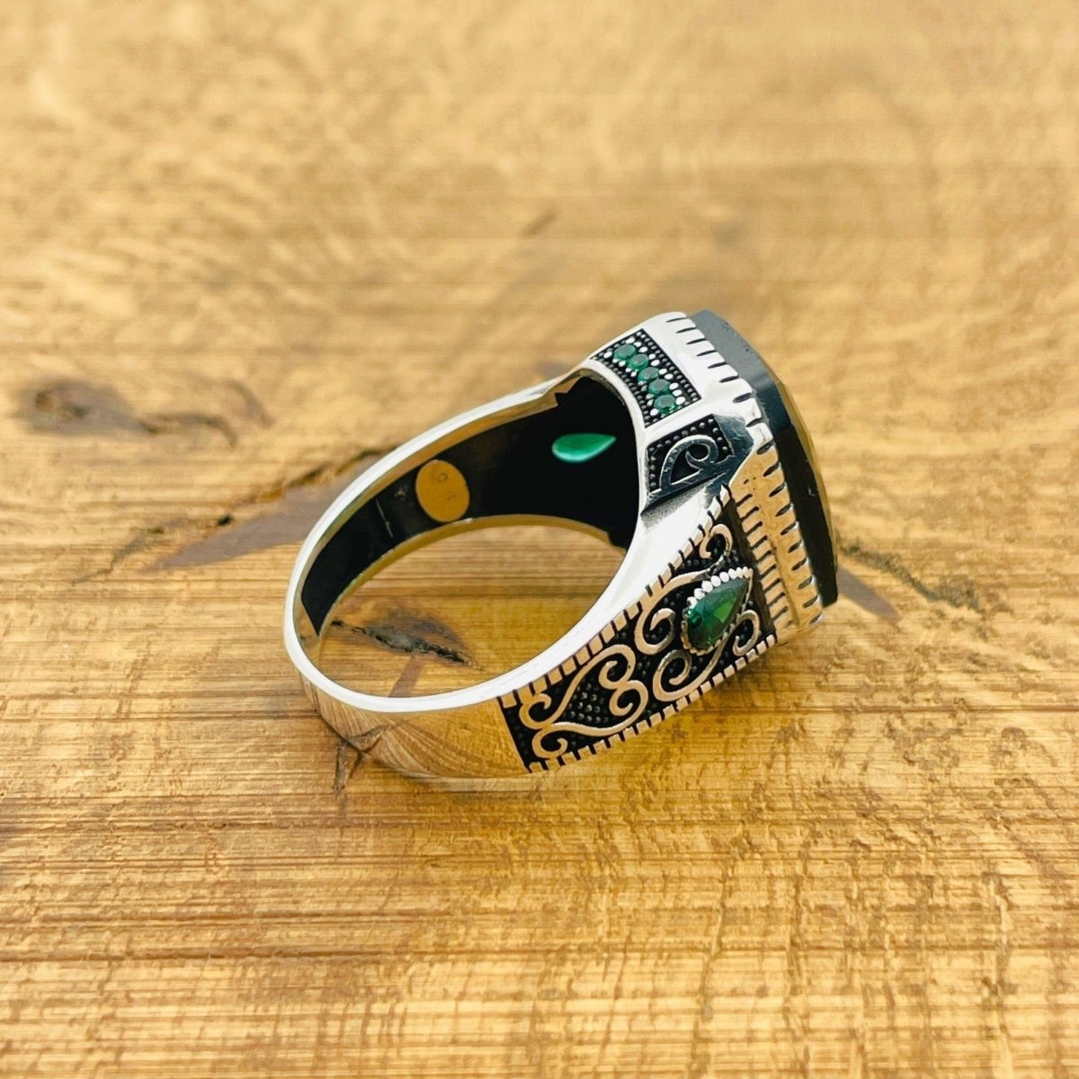 Men's Green Zircon Silver Ring