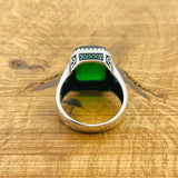 Men's Green Zircon Silver Ring