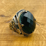 Men's Green Zircon Silver Ring