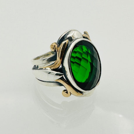 Men's Green Zircon Silver Ring