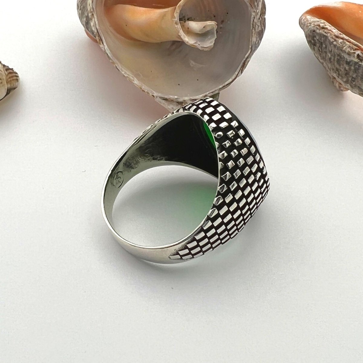 Men's Green Zircon Stone Silver Ring