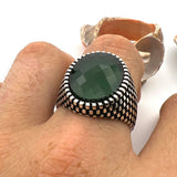 Men's Green Zircon Stone Silver Ring