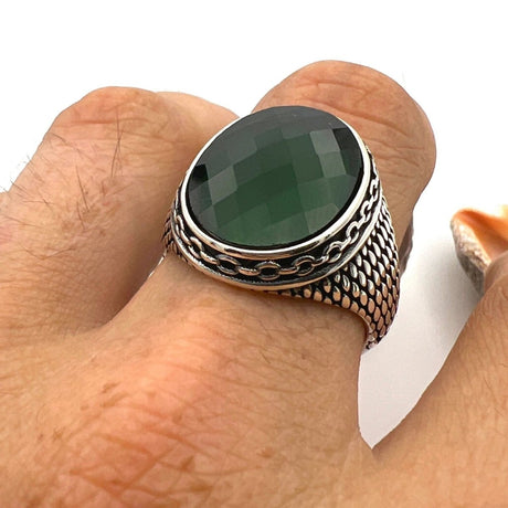 Men's Green Zircon Stone Silver Ring