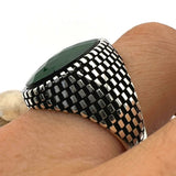 Men's Green Zircon Stone Silver Ring