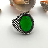 Men's Green Zircon Stone Silver Ring