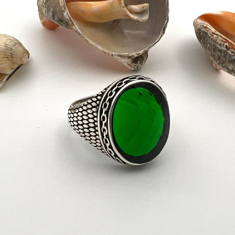 Men's Green Zircon Stone Silver Ring