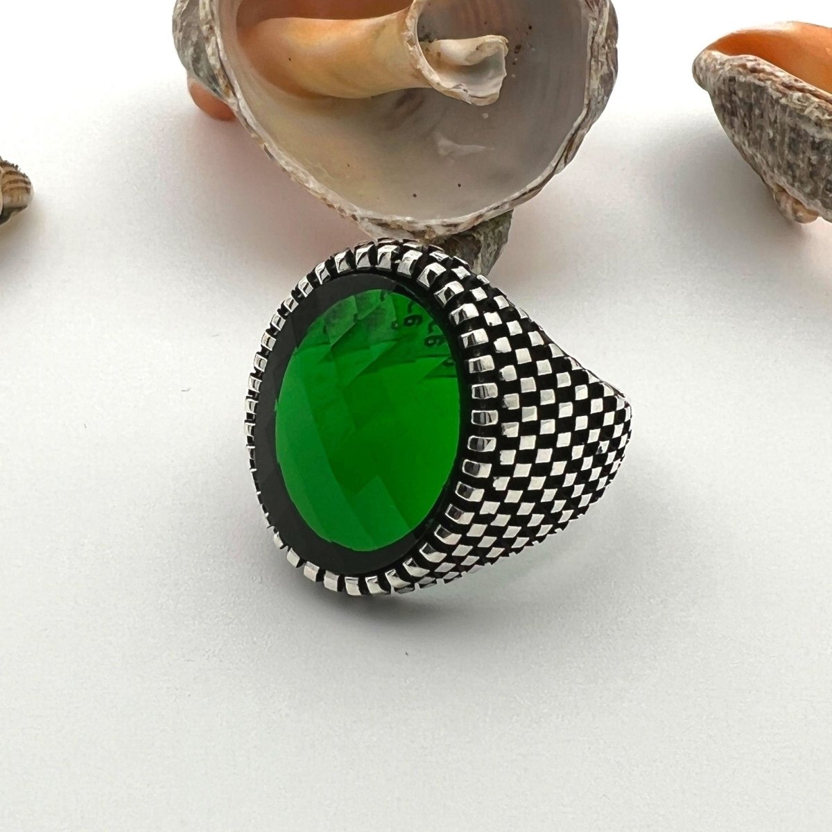 Men's Green Zircon Stone Silver Ring