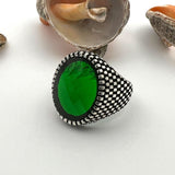 Men's Green Zircon Stone Silver Ring