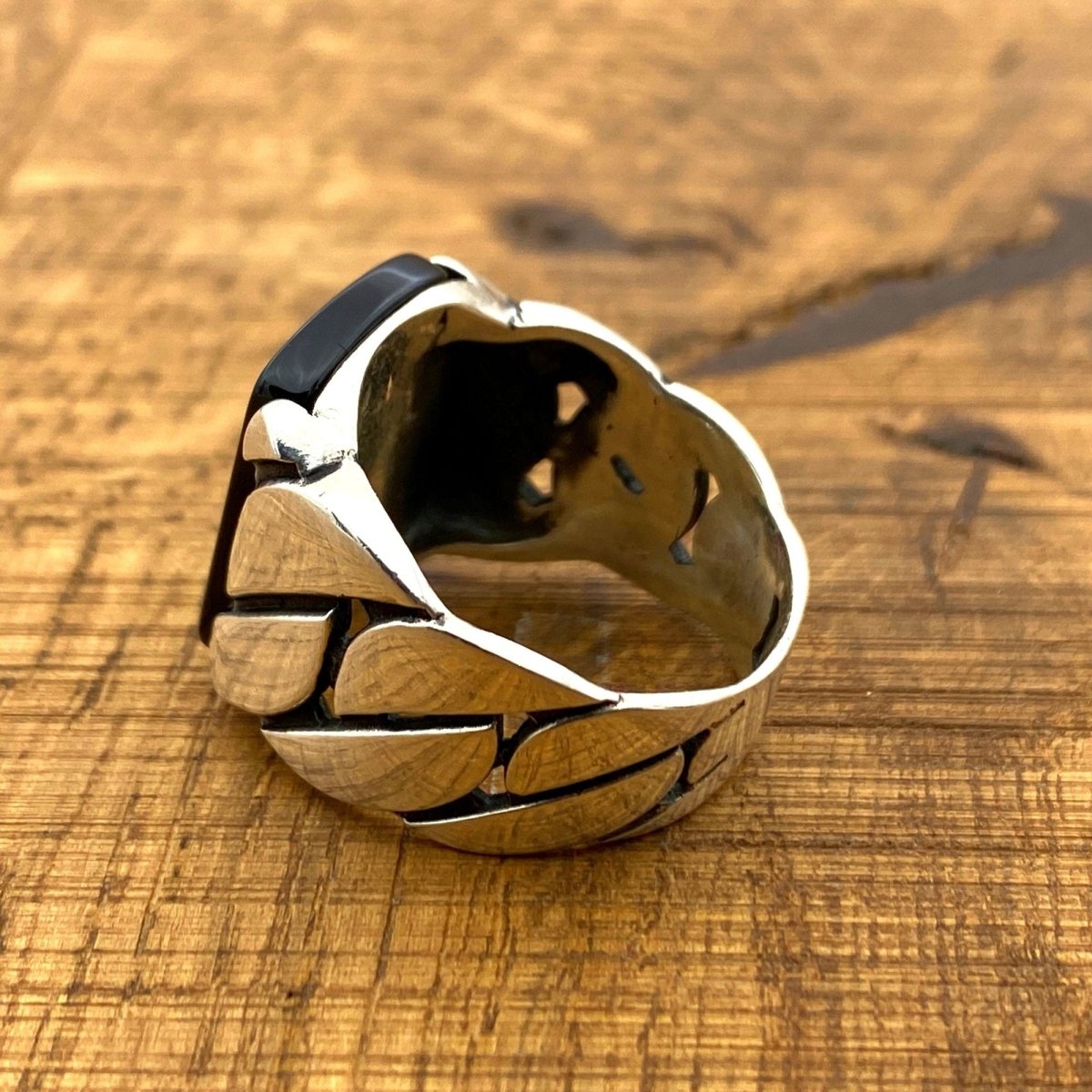 Men's Handcrafted Black Onyx Square 925 Sterling Silver Ring - Turkish Artisan Statement Jewelry - TryAladdin